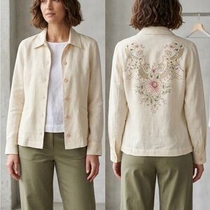 Liz Claiborne 100% Linen Embroidered Boho Jacket - Size S